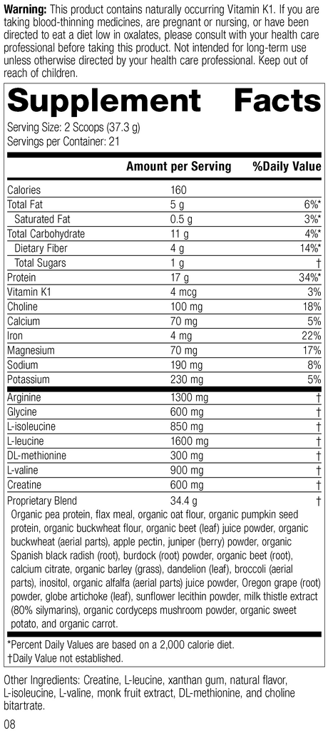 SP Detox Balance Chai, Rev 07 Supplement Facts