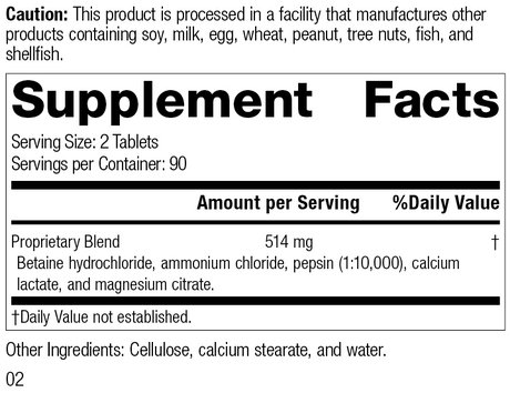 Betaine Hydrochloride, Rev 02 Supplement Facts