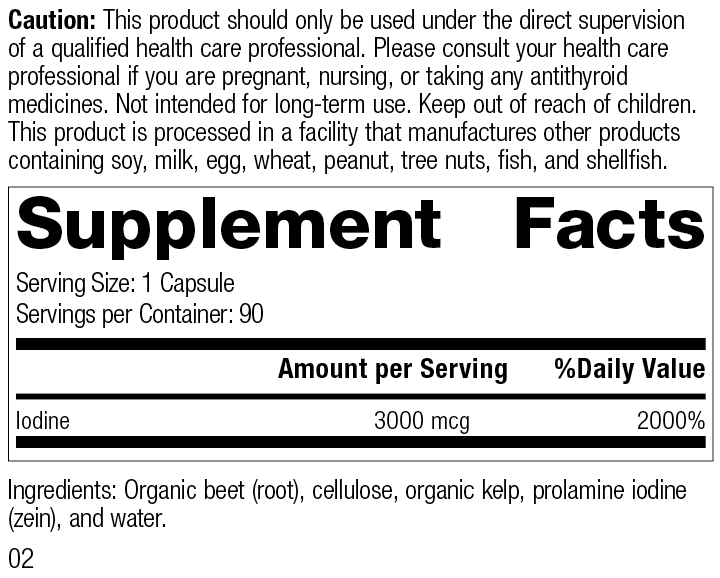 Prolamine Iodine Plus, 90 Tablets, Rev 02 Supplement Facts