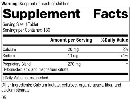 Ribonucleic Acid (RNA), 180 Tablets, Rev 04 Supplement Facts