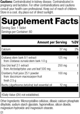 Supplement Facts for Cranberry Complex M1230, Revision 01.