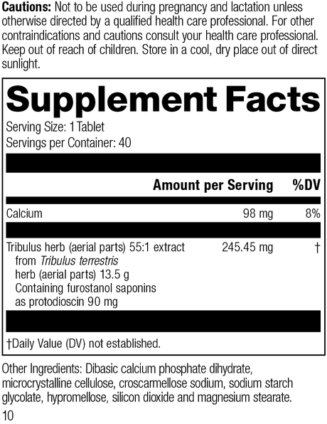 Tribulus, 40 Tablets, Rev 10 Supplement Facts