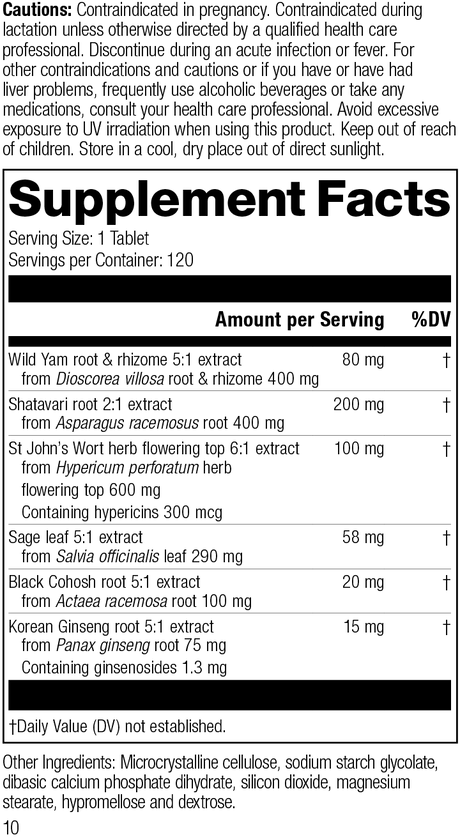 Wild Yam Complex, 120 Tablets, Rev 09 Supplement Facts