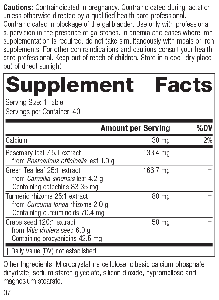 Vitanox®, 40 Tablets, Rev 06 Supplement Facts